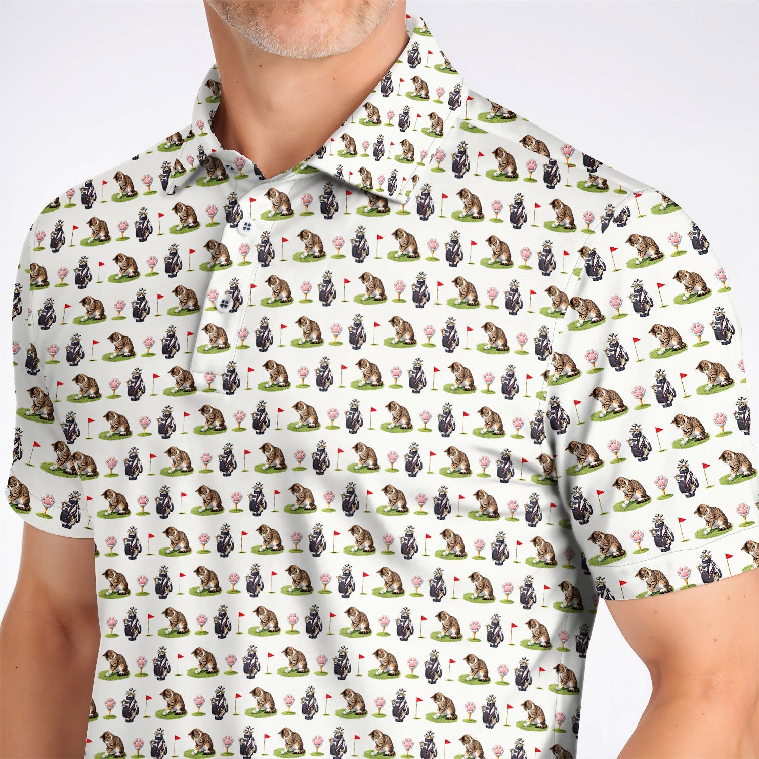 Cute Cat Pattern Golf Shirt, Funny Cats Golf Polos, Golf Gift For Golfer And Cat Lover