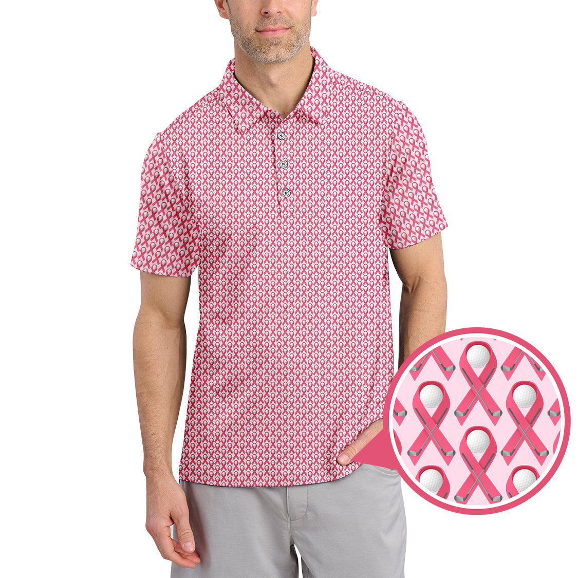Breast Cancer Golf Shirt, Pink Pattern Golf Shirt, Golf Gift For Golfers