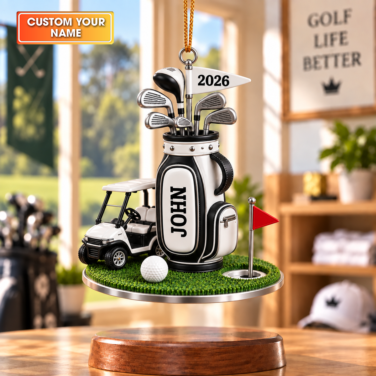 Custom Name Golf Bag And Cart Acrylic Ornament, Golf Lover Gifts, Christmas Tree Decor
