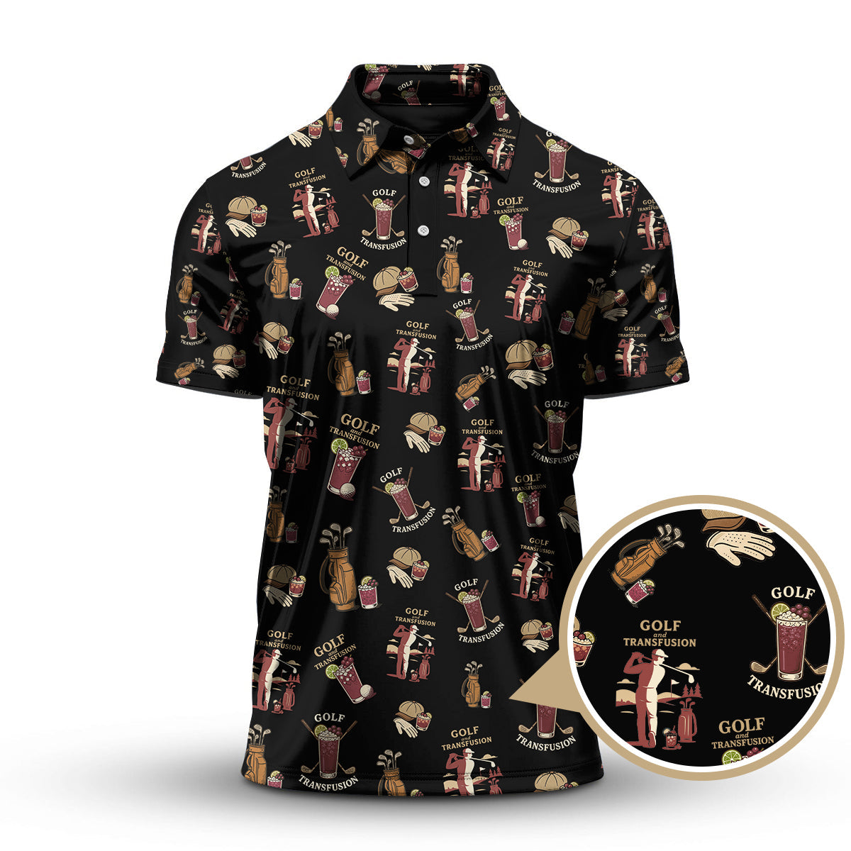 Transfusion Golf Shirt, Golf Transfusion Drink Pattern Polos, Men's Golf Shirts