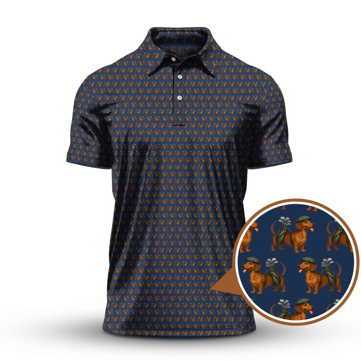 Dachshund Pattern Golf Polos, Crazy Dachshund Golf Shirt For Men, Funny Golf Shirt For Golfer