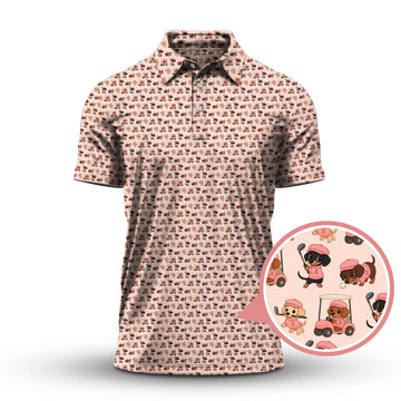 Pattern Golf Shirt For Men, Dachshund Golf Shirt For Golfer, Breast Cancer Golf Shirt For Dog Lovers