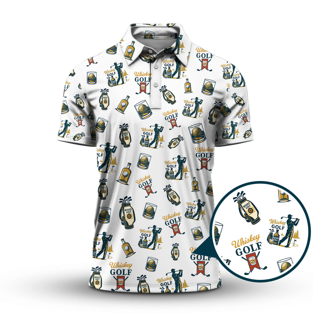 Whiskey Golf Shirt, Pattern Golf Polos For Men's, Golf Gift For Golfers