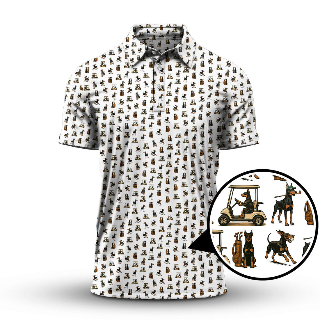 Doberman Pattern Golf Polos, Dog Golf Shirt For Golfers, Crazy Golf Shirts