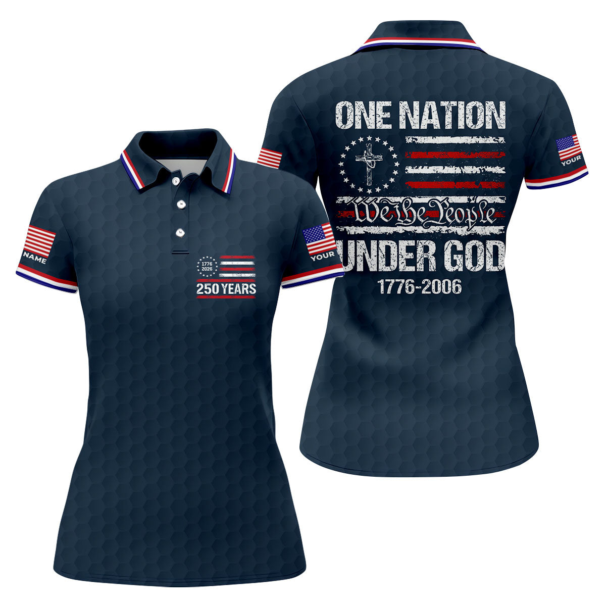 One Nation Under God We The People Navy Golf Shirt, 250 Years 4th Of July Golf Shirt For Women