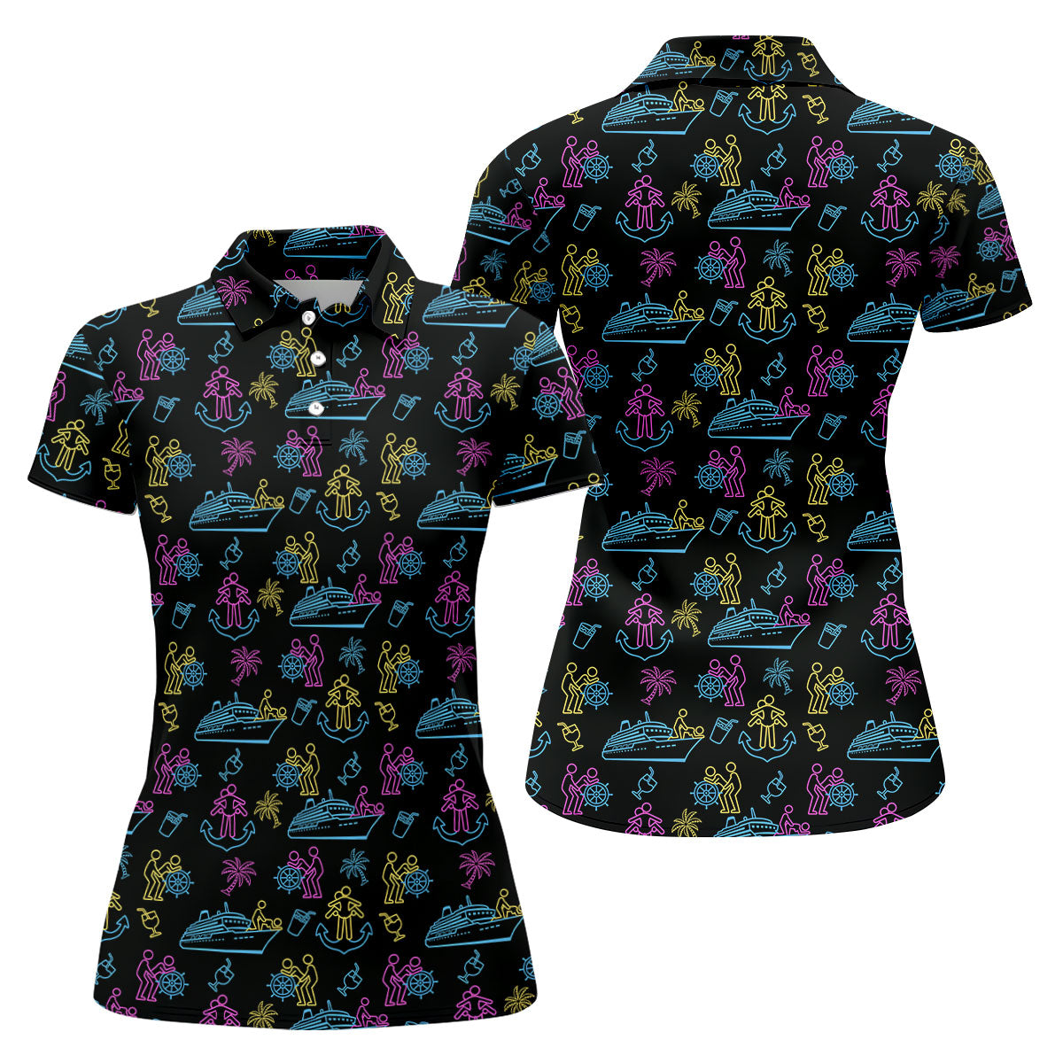 Funny Adult Cruise Vacation Pattern Polo Shirt, Womens Golf Tops, Printed Golf Shirt