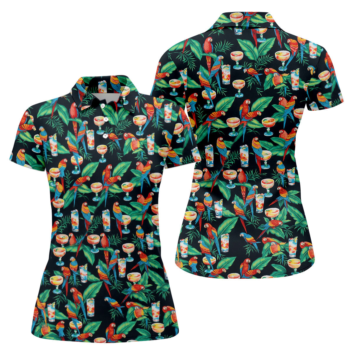 Colorful Parrots Margaritas Cinco De Mayo Celebration Fiesta Themed Tropical Pattern Golf Shirt For Women