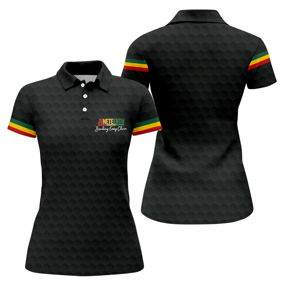 Juneteenth Breaking Every Chain Golf Ball Pattern Ladies Golf Tops, Black Heritage Day Golf Shirt For Women