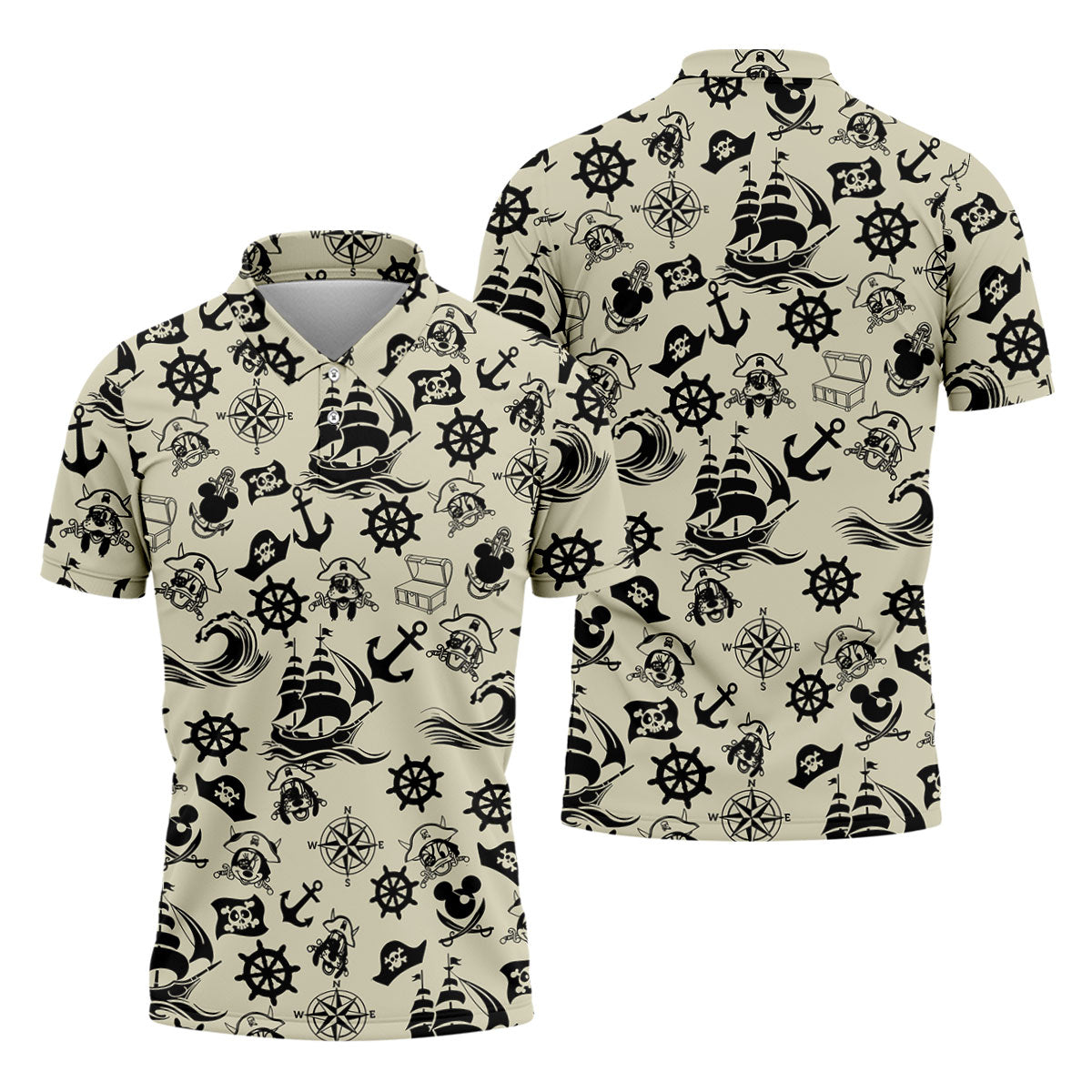 Vintage Pirate Nautical Pattern Golf Polo Shirt, Hawaiian Golf Shirt, Golf Polo Shirts For Men