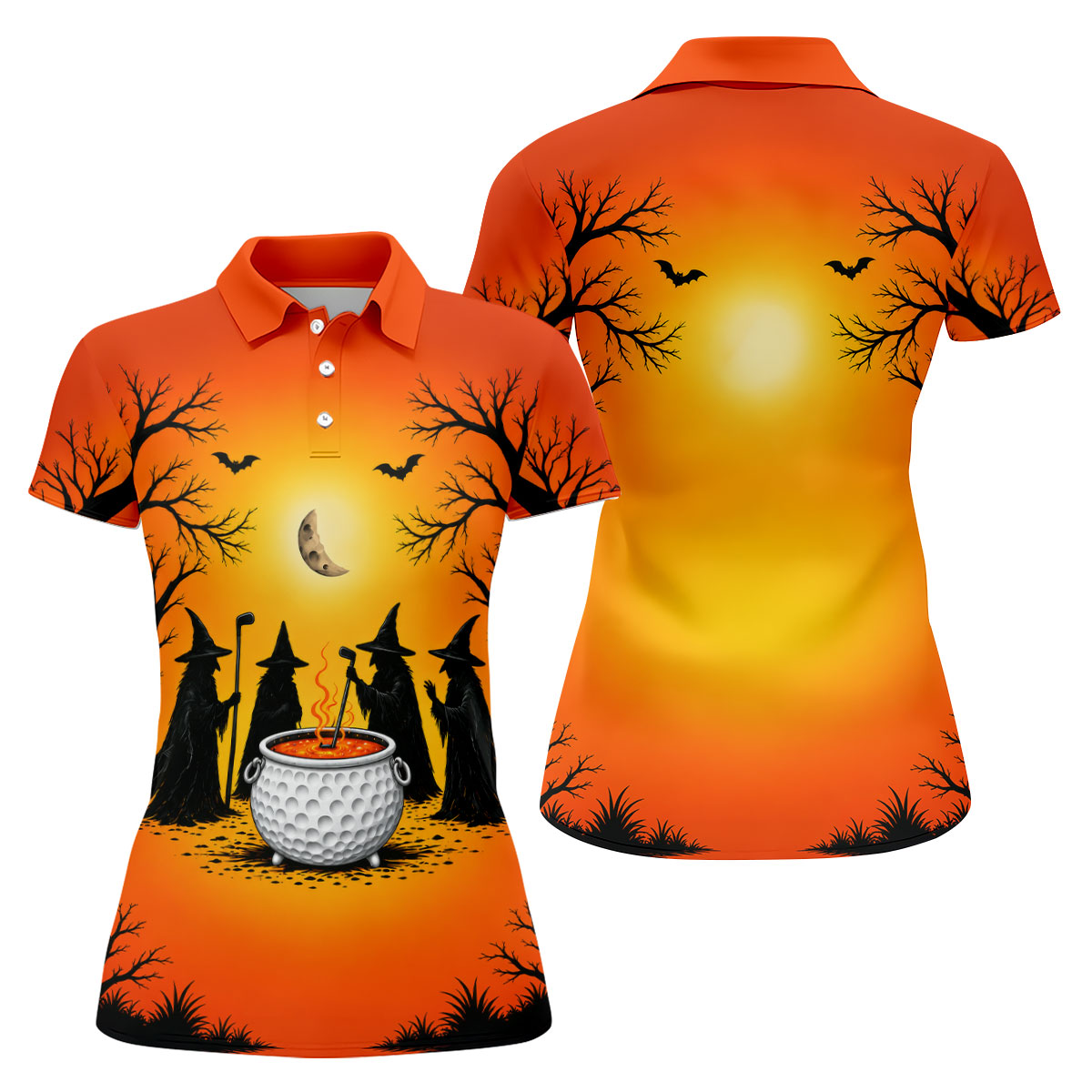 Witch Cauldron Halloween Golf Polo Shirt, Women's Halloween Shirt, Women's Golf Polo