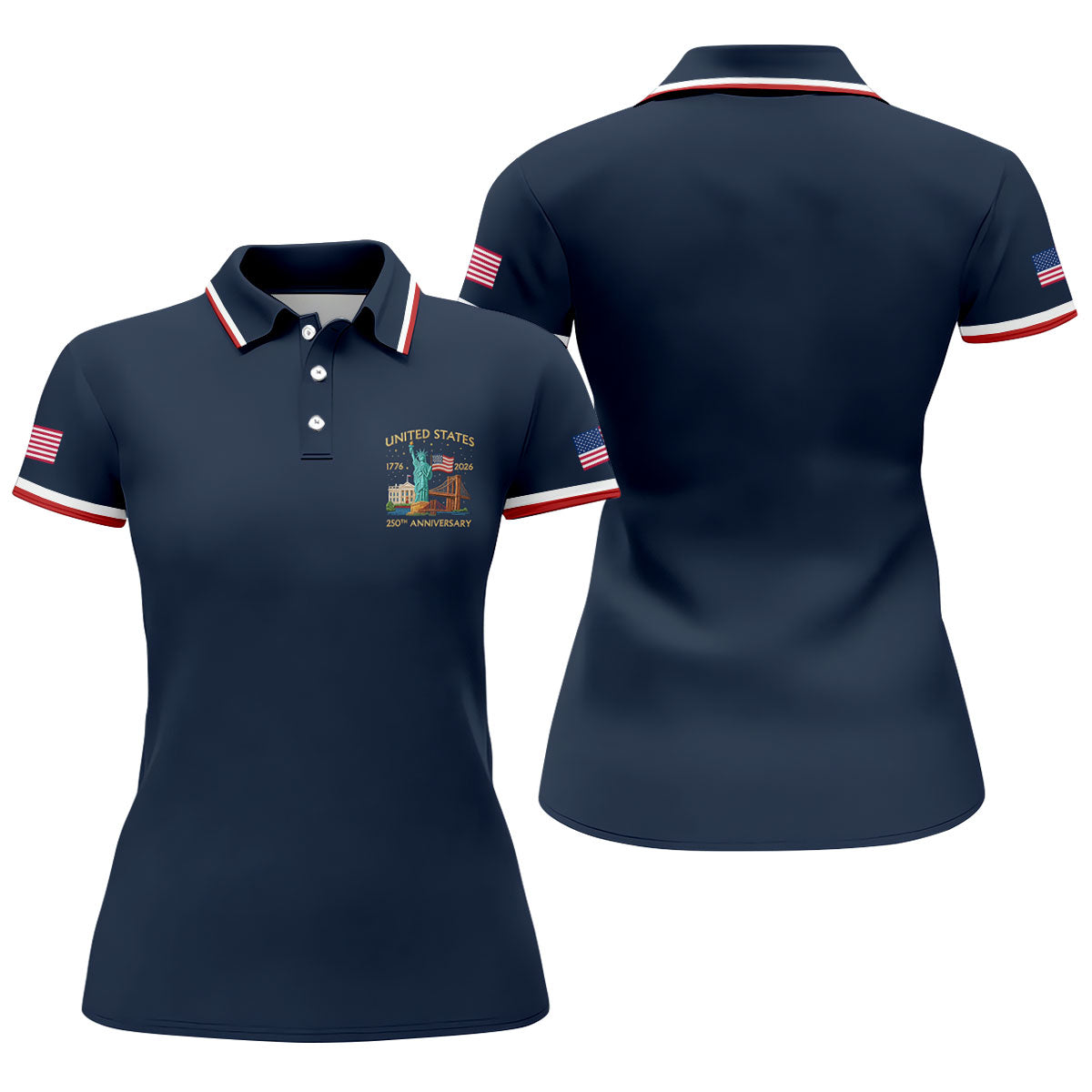 US 250th Anniversary Patriotic Golf Shirt, American Symbols 4th Of July Golf Shirt For Women