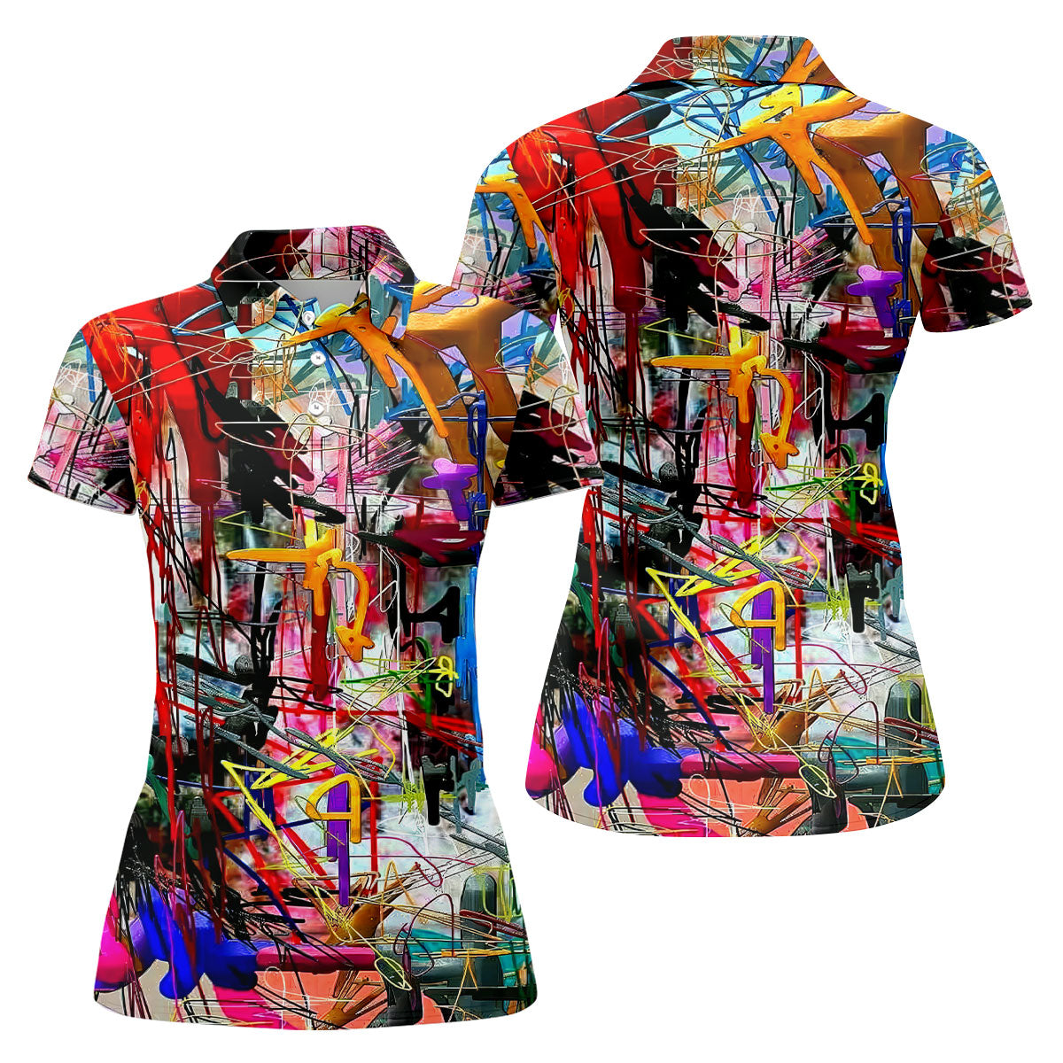 Colorful Abstract Graffiti Street Art Golf Shirt, Women’s Golf Apparel, Golf Tops For Women