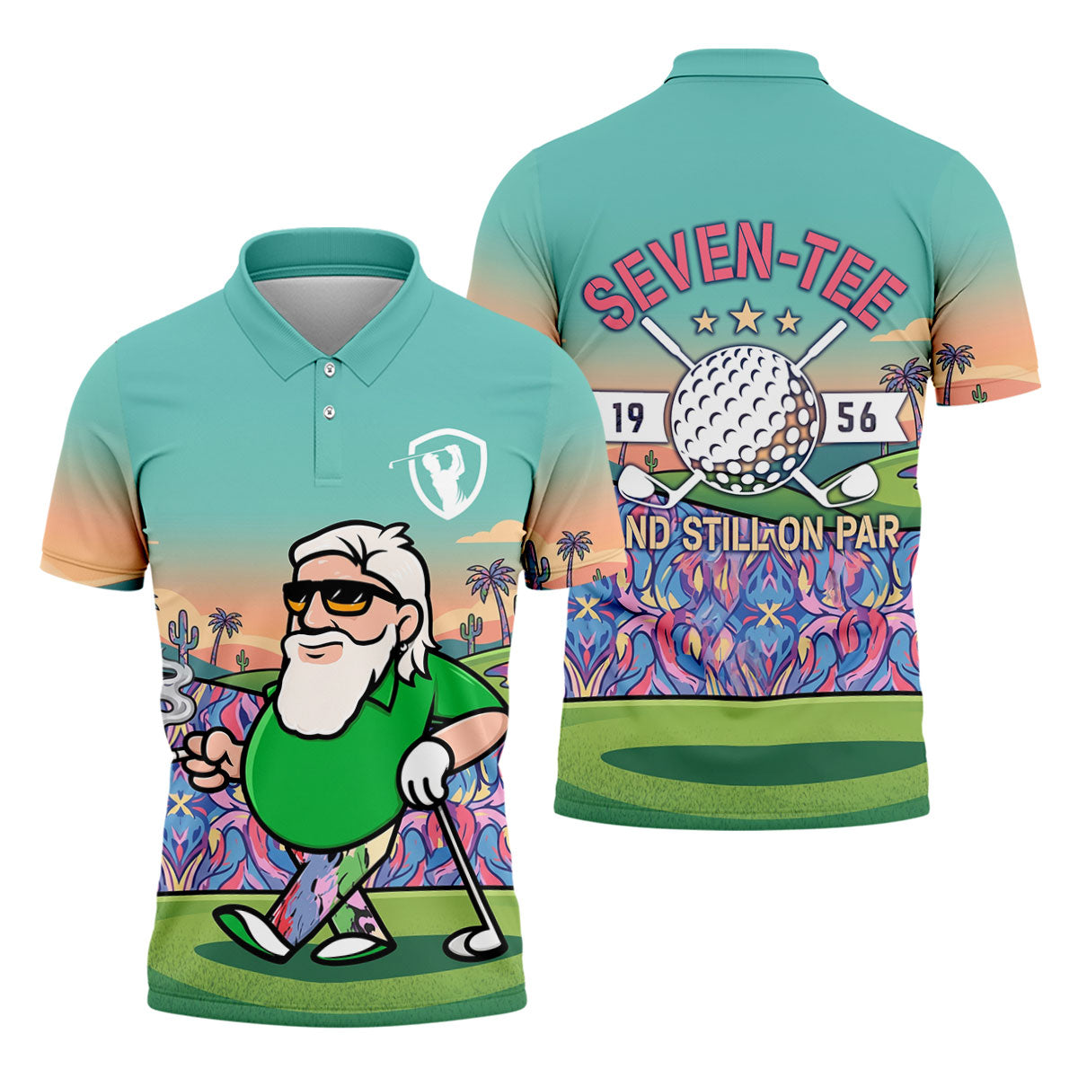 Retro Desert Bearded Golfer Men's Golf Shirt, Hawaiian Golf Shirt, Mens Golf Apparel