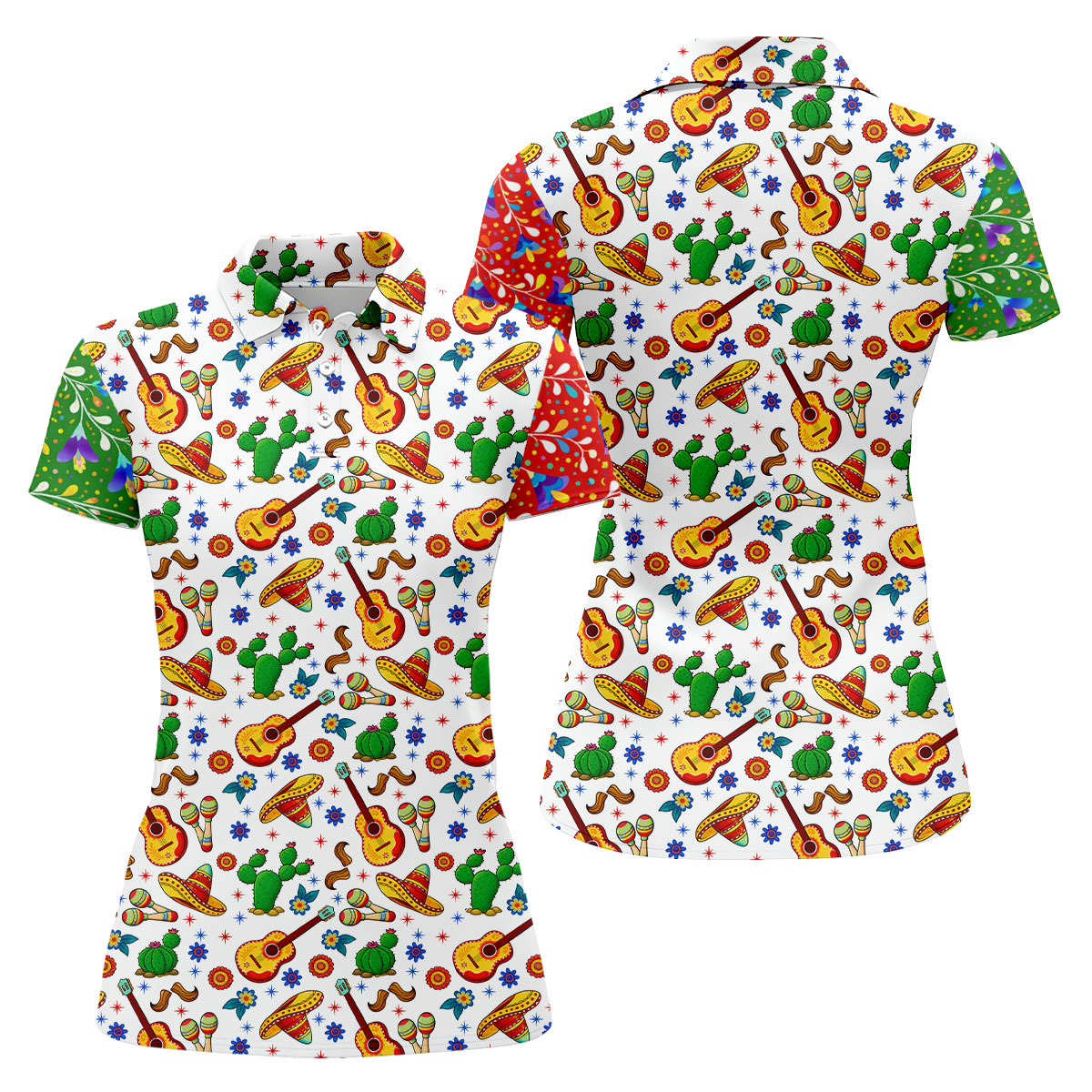Mexican Party Seamless Pattern Ladies Golf Tops, Cinco De Mayo Celebration Golf Shirt For Women