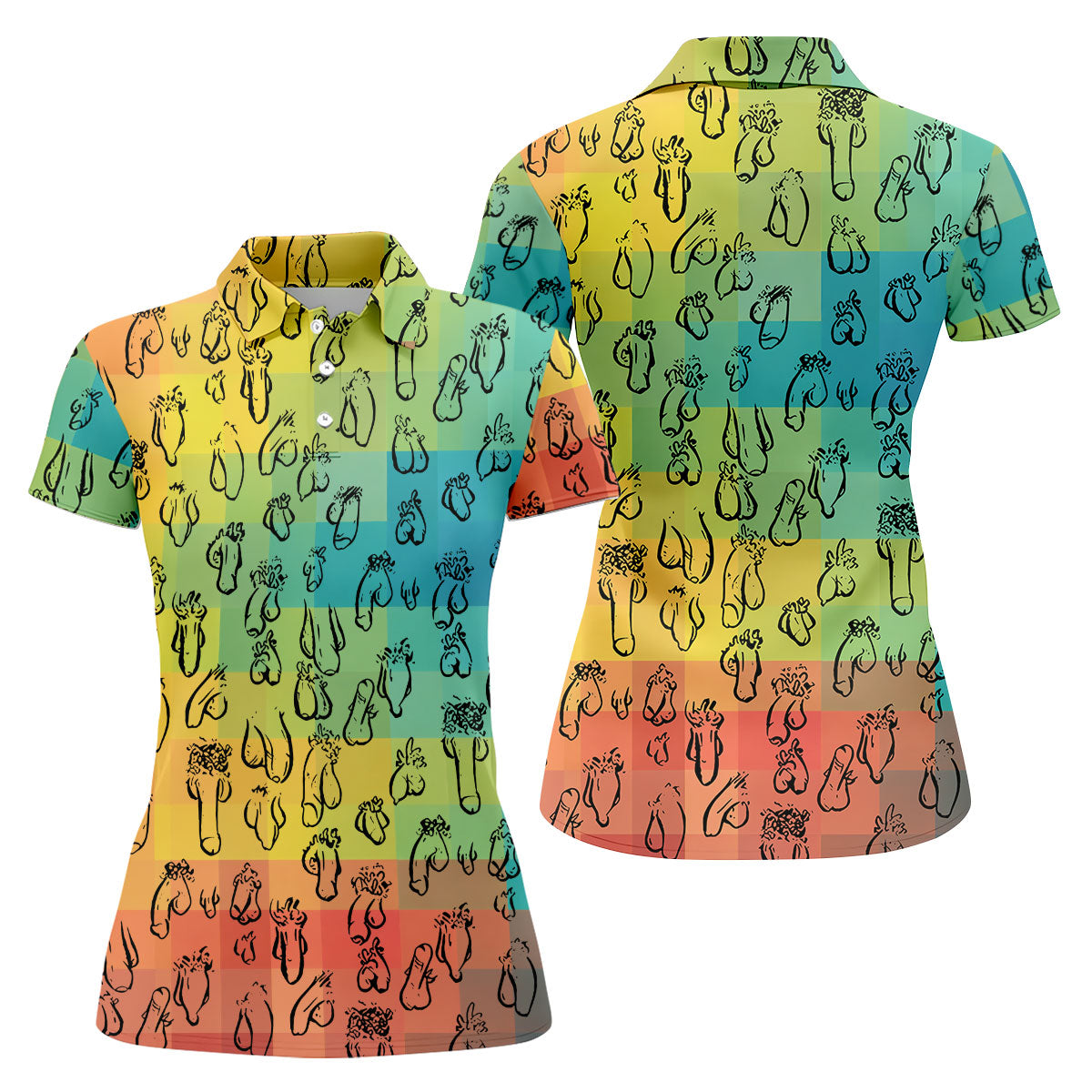 Funny Penis Doodle Color Block Golf Polo Shirt, Women's Golf Polo, Printed Golf Shirt