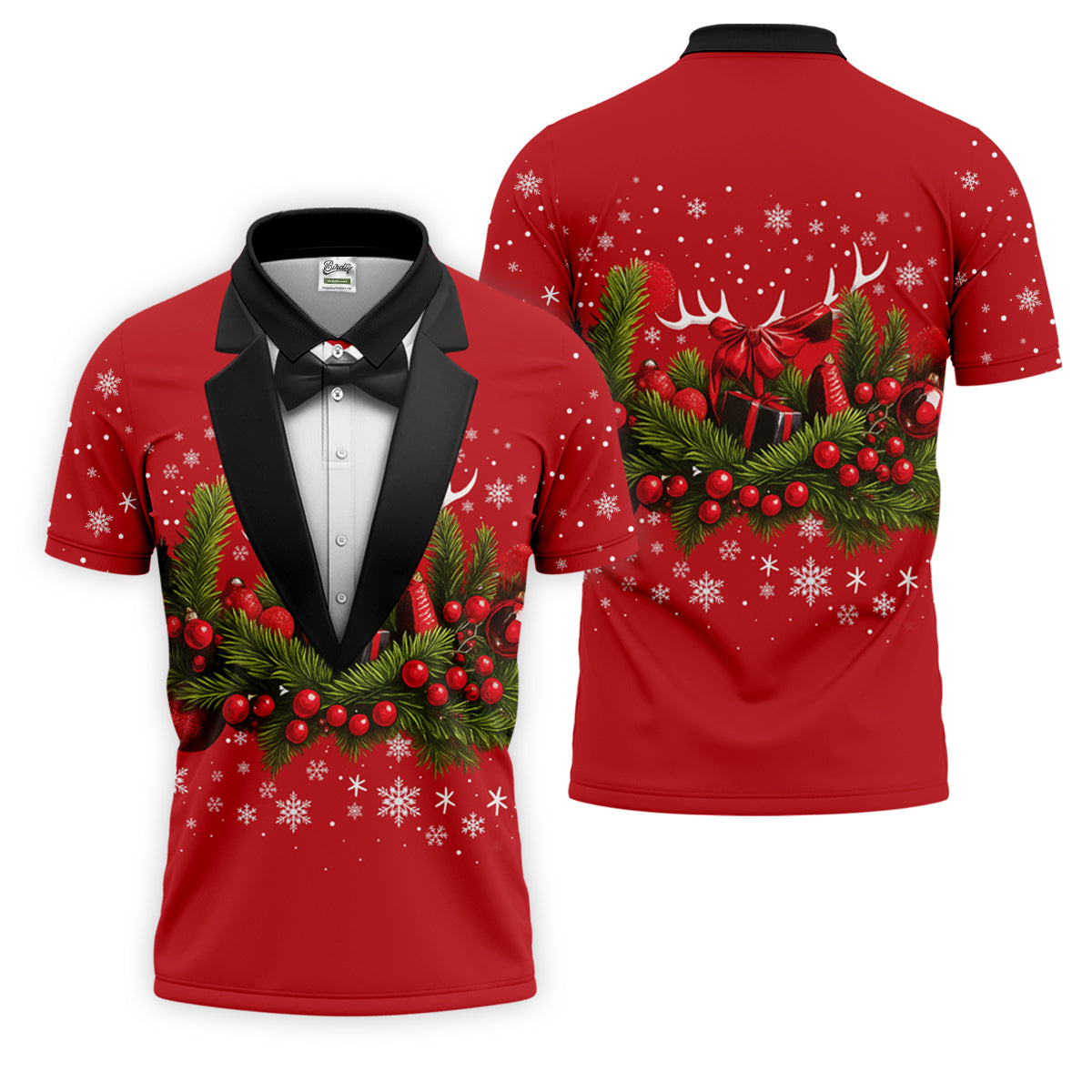 Christmas Mistletoe Vintage Prints Men's Golf Polo Shirts, Christmas Golf Shirt, Golf Gift For Men