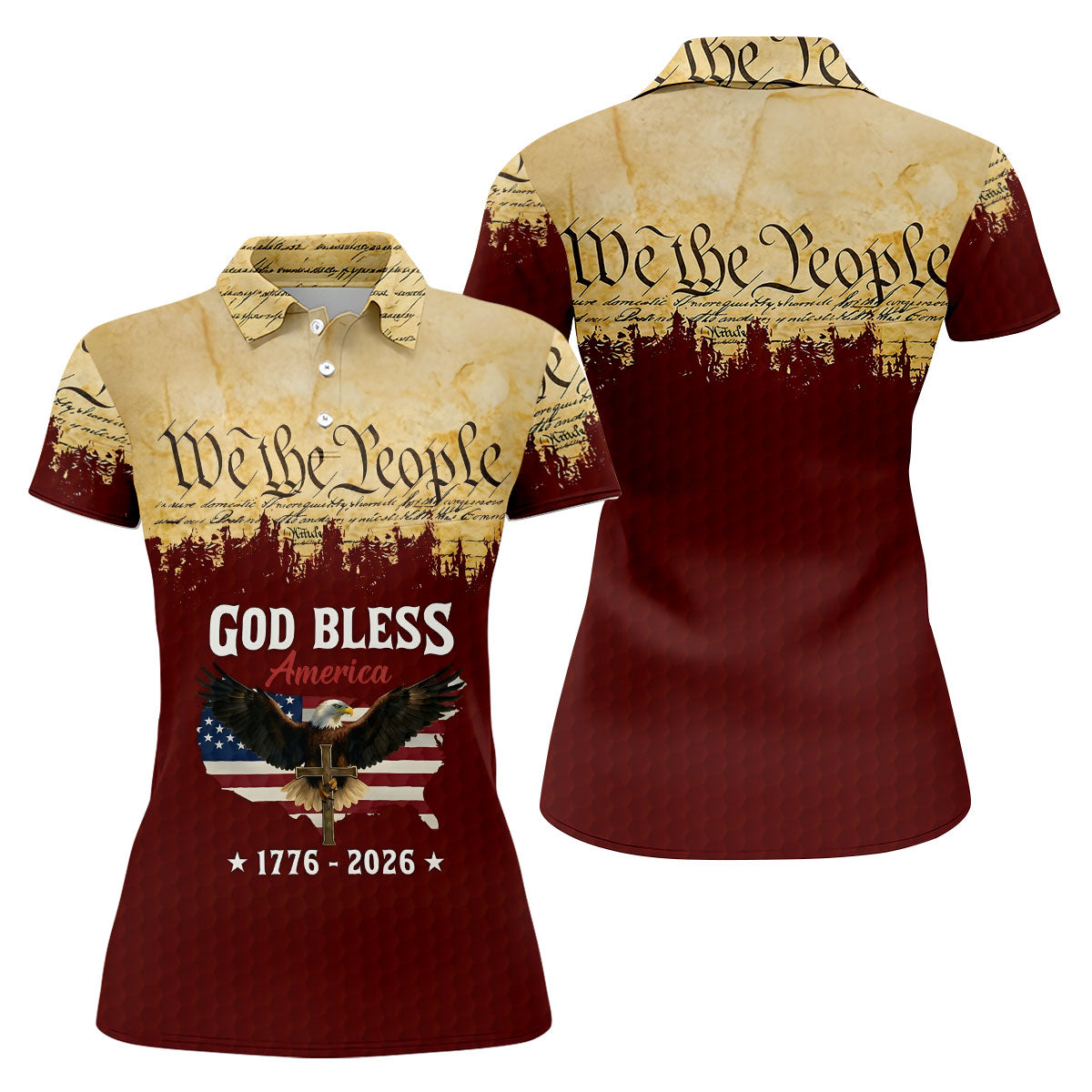 We The People God Bless America Patriotic Golf Shirt, 250 Years 4th Of July Golf Shirt For Women