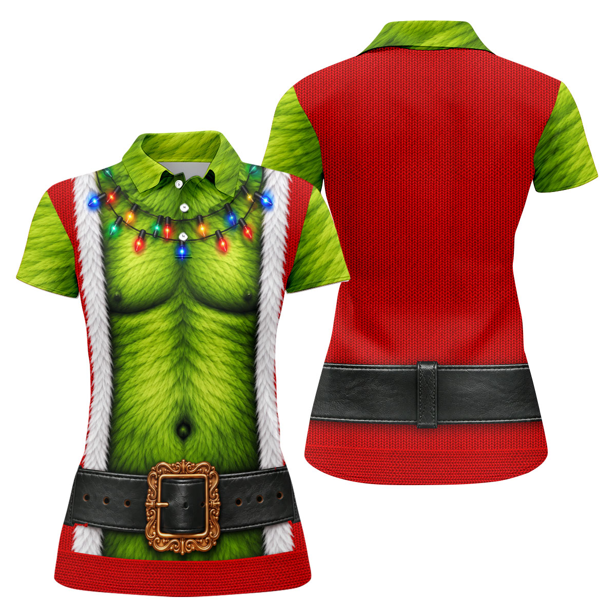 Green Furry Christmas Lights Golf Polo Shirt, Christmas Golf Shirt, Women’s Golf Apparel