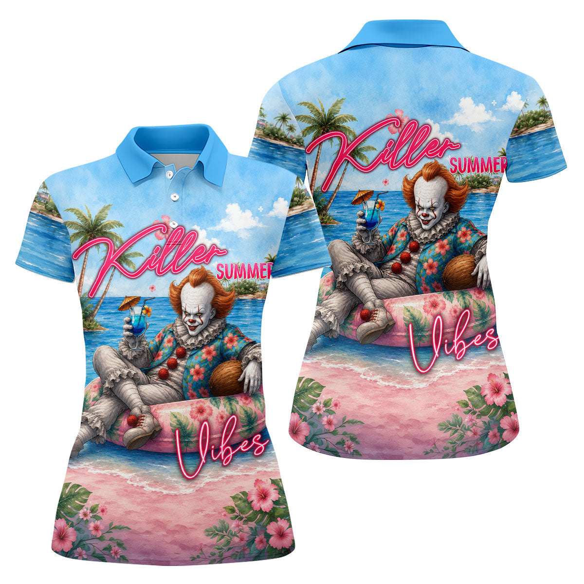 Killer Summer Vibes Scary Clown Golf Polo Shirt, Women's Golf Polo, Golf Tops For Women