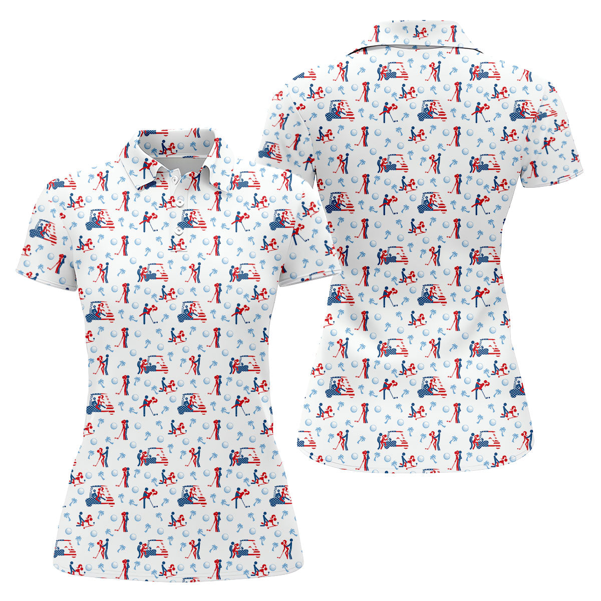 Naughty Couple Funny Stick Figures Patriotic Golf Shirt, 250 Years 4th Of July Golf Shirt For Women