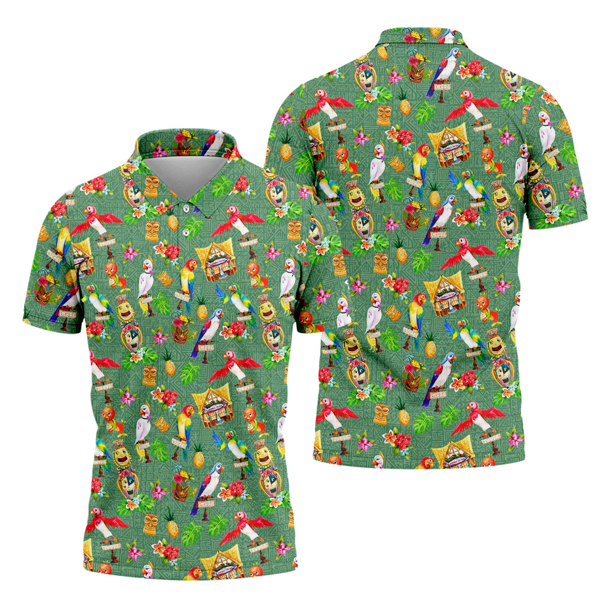 Tropical Tiki Parrot Island Hawaiian Golf Polo Shirt, Golf Shirts For Men, Printed Golf Shirts