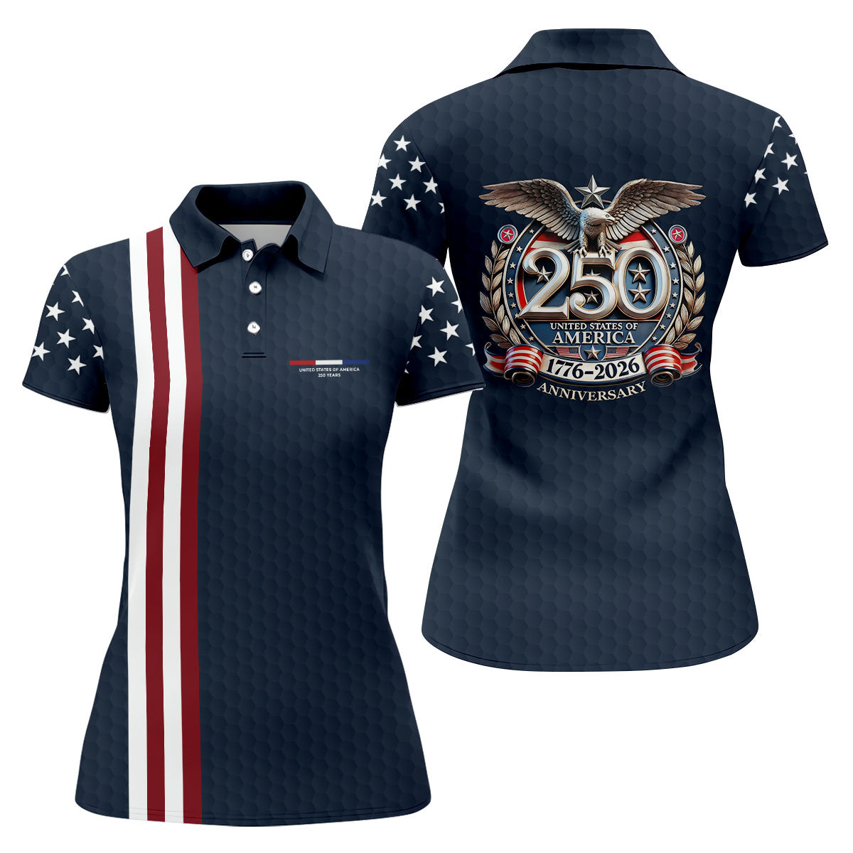 250 Years US Bald Eagle Golf Ball Pattern Golf Shirt, Patriotic 4th Of July Golf Shirt For Women