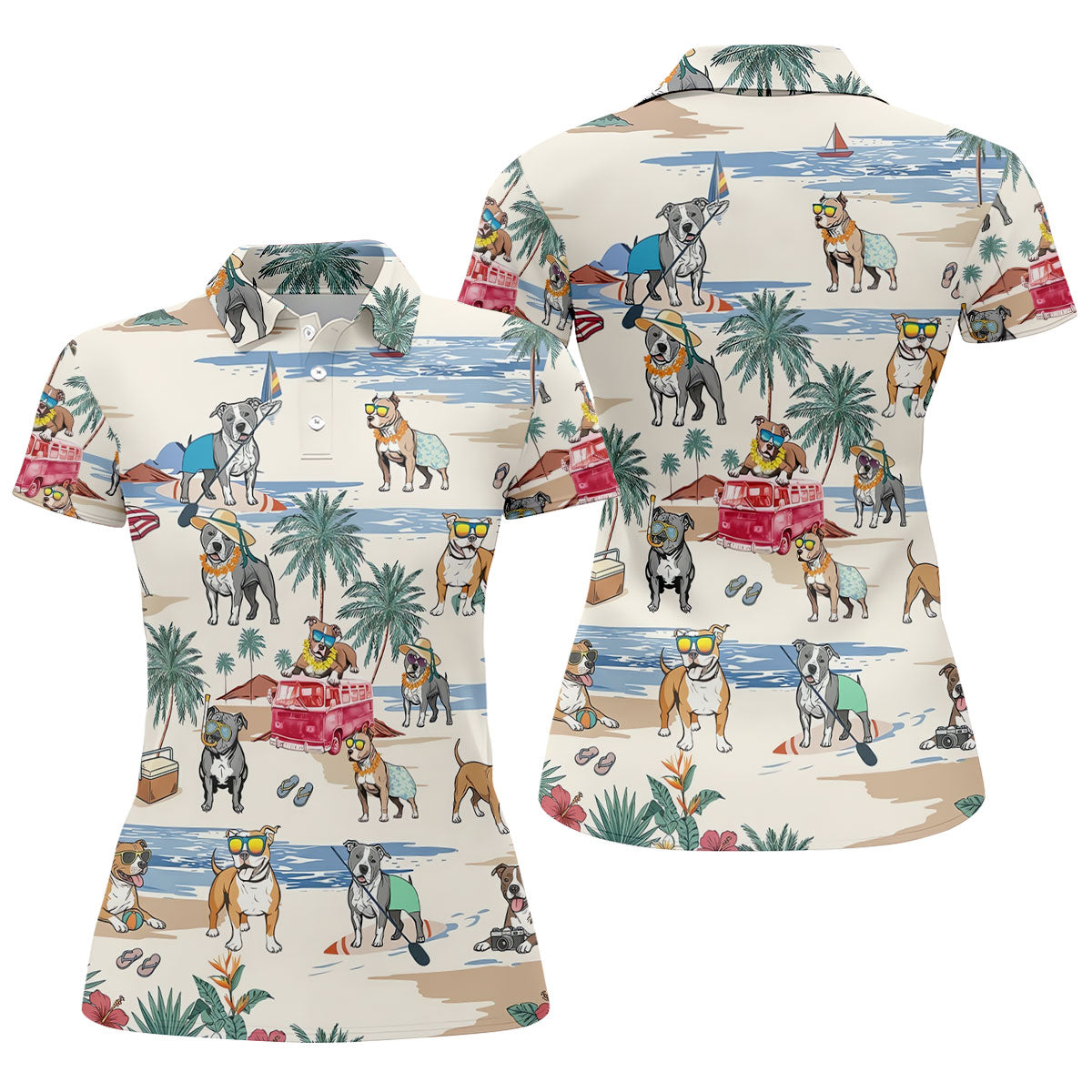 Pit Bull Beach Vacation Tropical Golf Polo Shirt, Golf Shirts For Women, Women's Golf Apparel