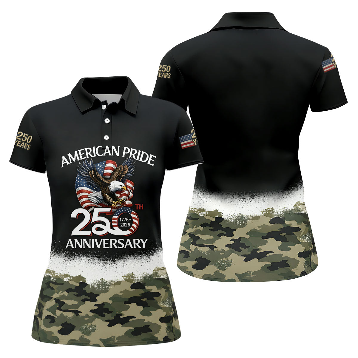 American Pride 250th Anniversary Camo Golf Shirt, Patriotic 4th Of July Golf Shirt For Women