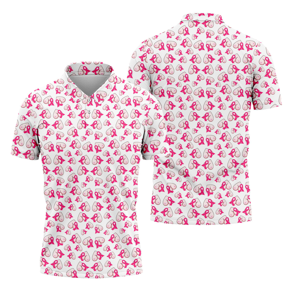 Pink Ribbon Breast Art Breast Cancer Polo Shirt, Golf Shirts For Men, Mens Golf Apparel