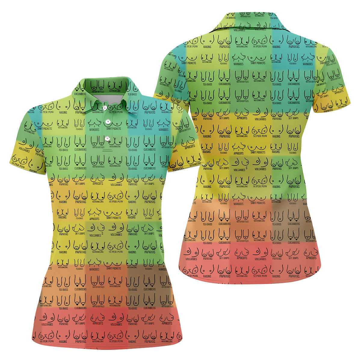 Watermelons Funny Boob Pattern Golf Polo Shirt, Women's Golf Tops, Printed Golf Shirt