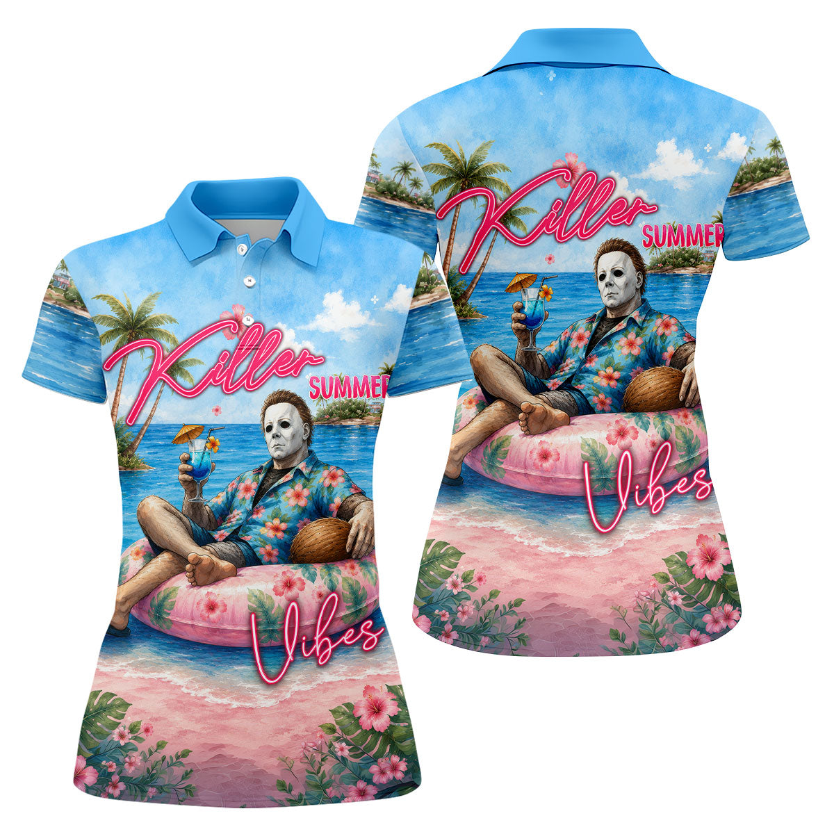 Killer Summer Vibes Tropical Slasher Golf Polo Shirt, Women's Golf Polo, Ladies Golf Tops