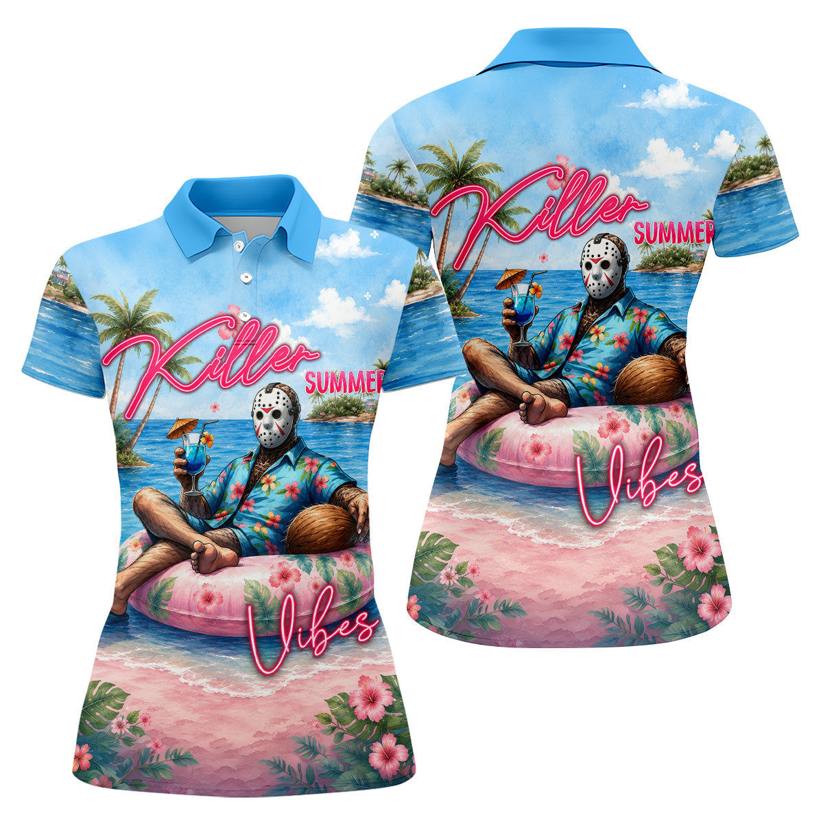 Killer Summer Vibes Hockey Mask Slasher Golf Polo Shirt, Women's Golf Polo, Ladies Golf Tops