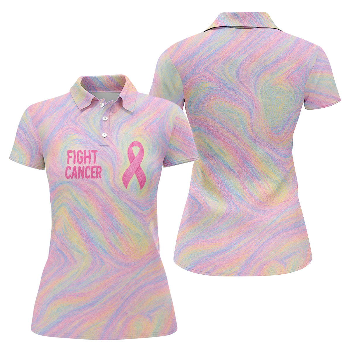Fight Cancer Pink Ribbon Breast Cancer Polo Shirt, Ladies Golf Tops, Golf Shirts For Women