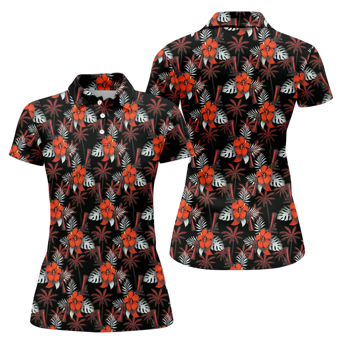 Orange Hibiscus Black Hawaiian Golf Shirt, Summer Vibe Golf Shirt For Women