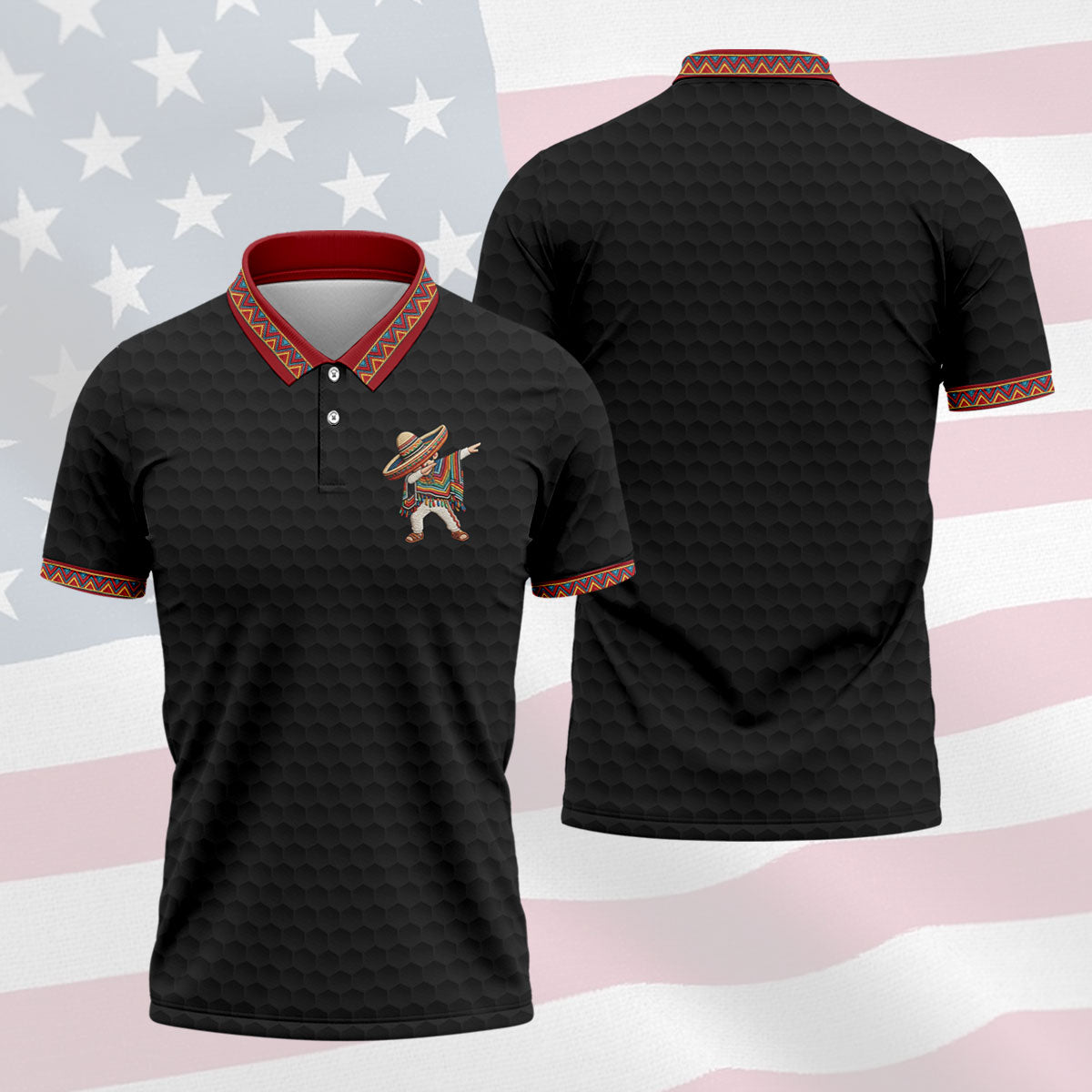 Cinco De Mayo Celebration Golf Ball Pattern Black Golf Shirt, Polo Shirts For Men