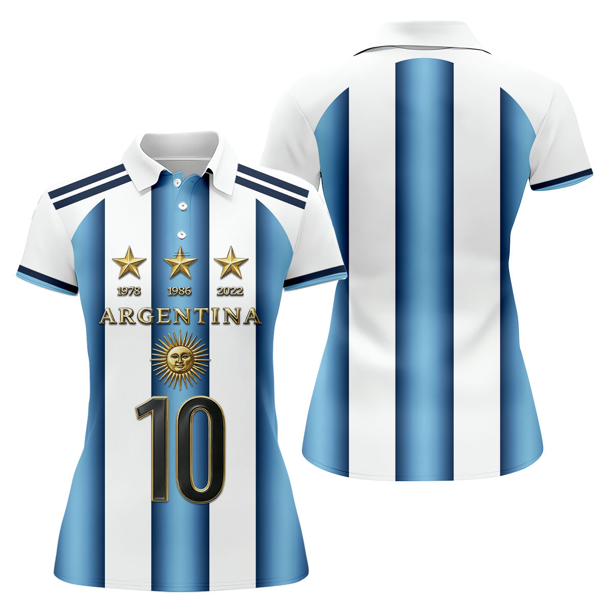 Argentina World Cup Sun Of May Ladies Golf Tops, Football Theme Golf Shirt For Women