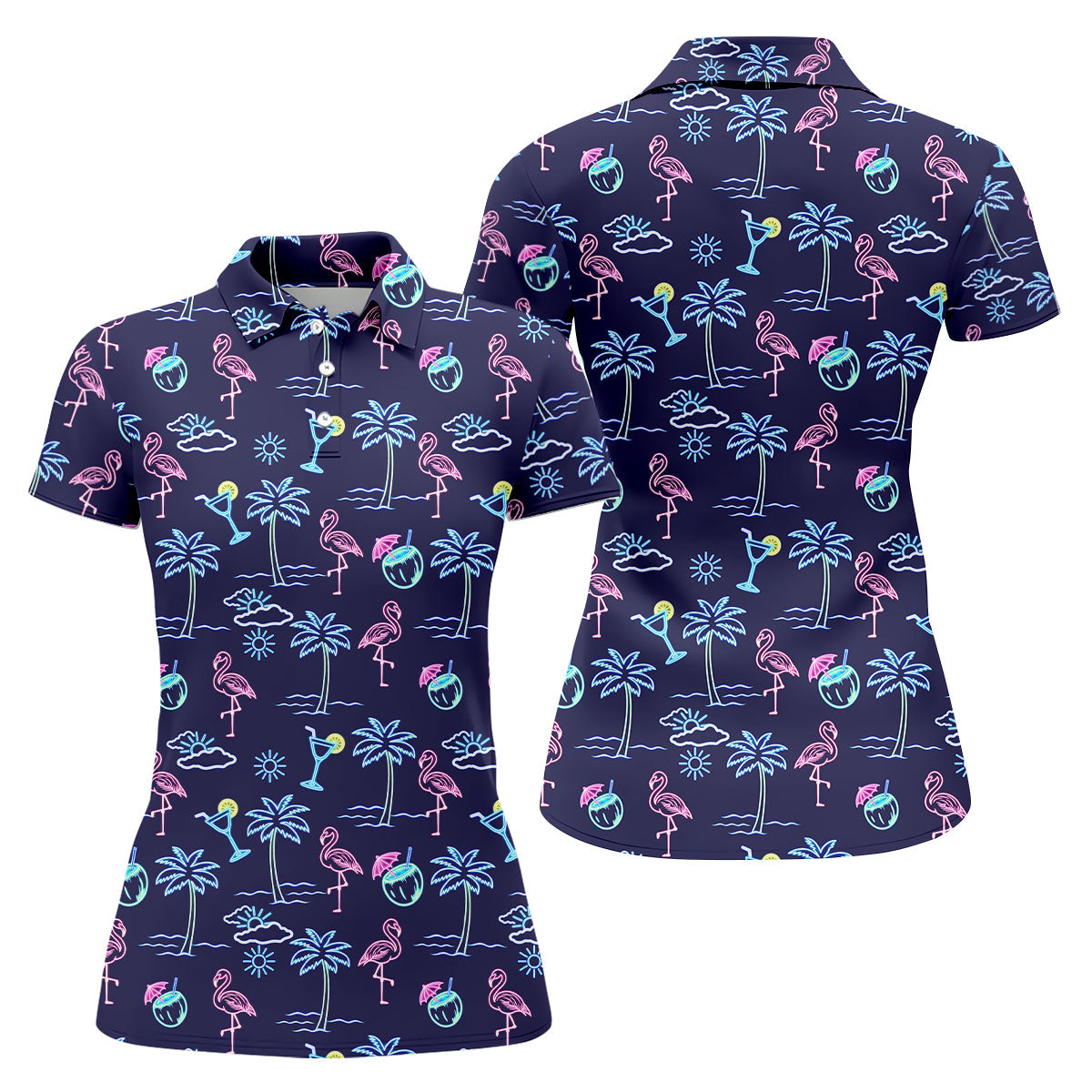 Neon Line Tropical Flamingo Hawaiian Golf Shirt, Golf Shirt For Women, Golfing Apparel