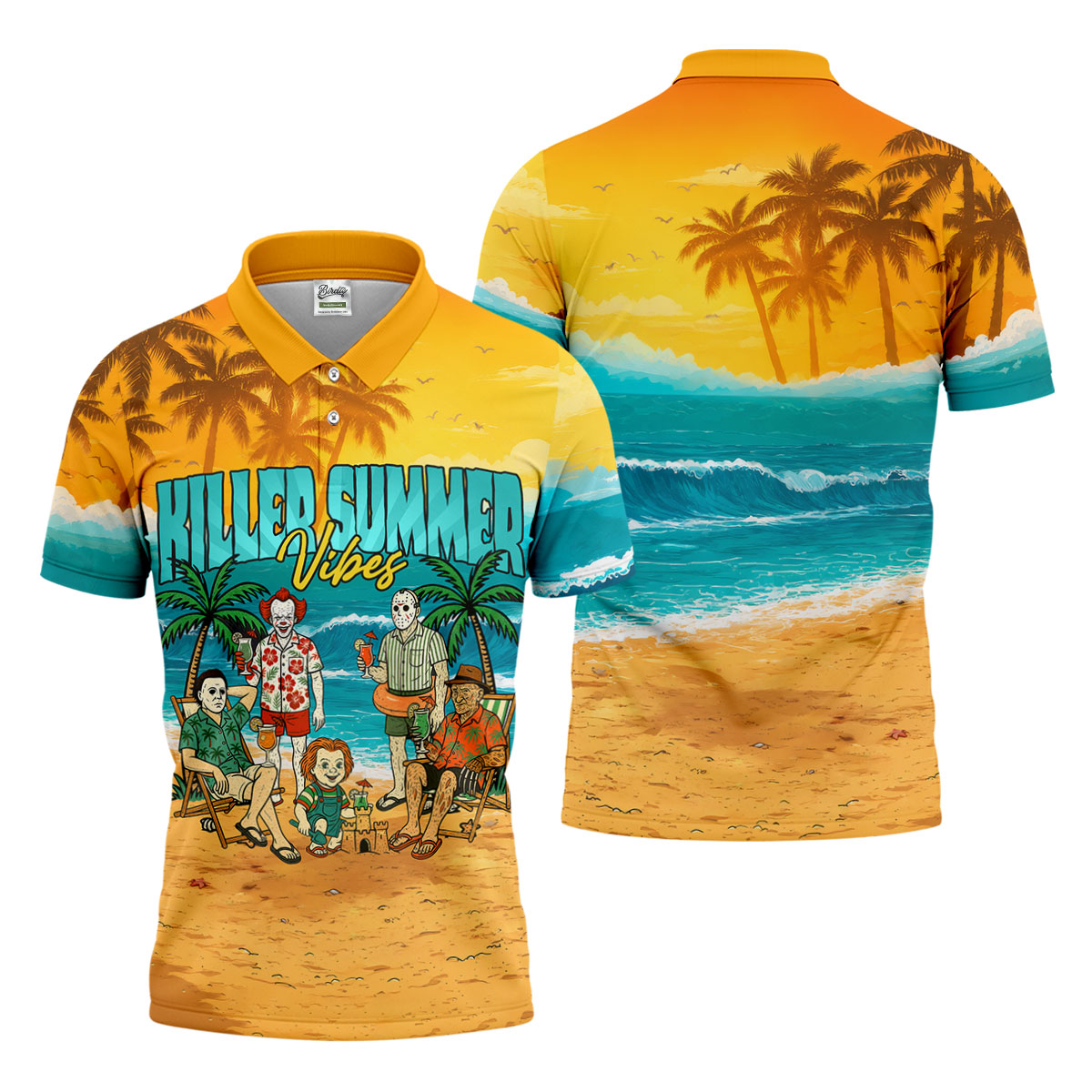 Killer Summer Vibes Horror Beach Party Golf Hawaiian Shirt, Men's Golf Shirt, Mens Golf Polo