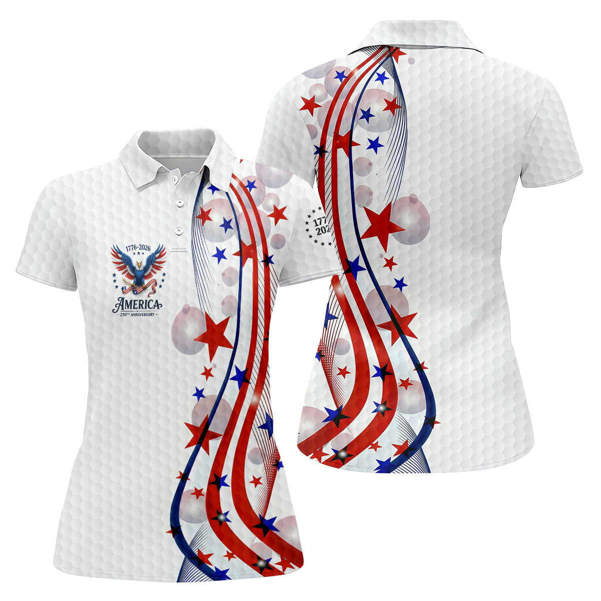 Red White Blue Wavy Stripes Bald Eagle Logo Patriotic 4th Of July Golf Shirt, 250 Years Golf Shirt For Women