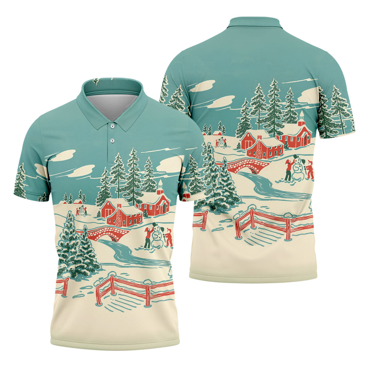 Christmas Winter Village Snowman Golf Polo Shirt, Mens Golf Polo, Golf Apparel For Men