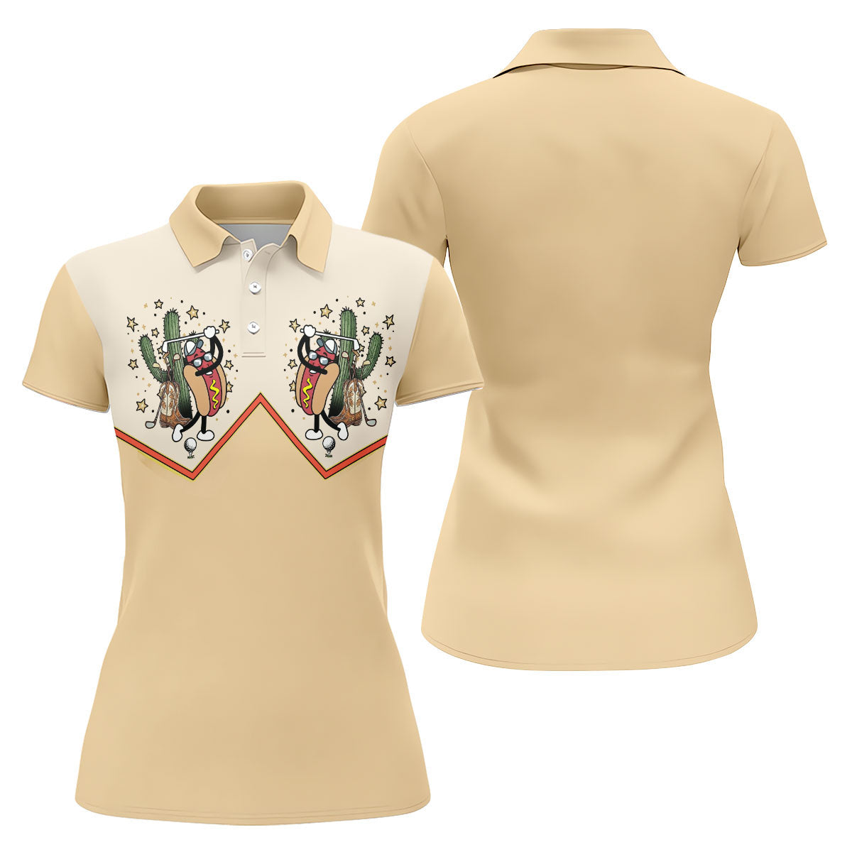 Funny Golf Hot Dog Western Polo Shirt, Ladies Golf Shirts, Golf Polo For Women
