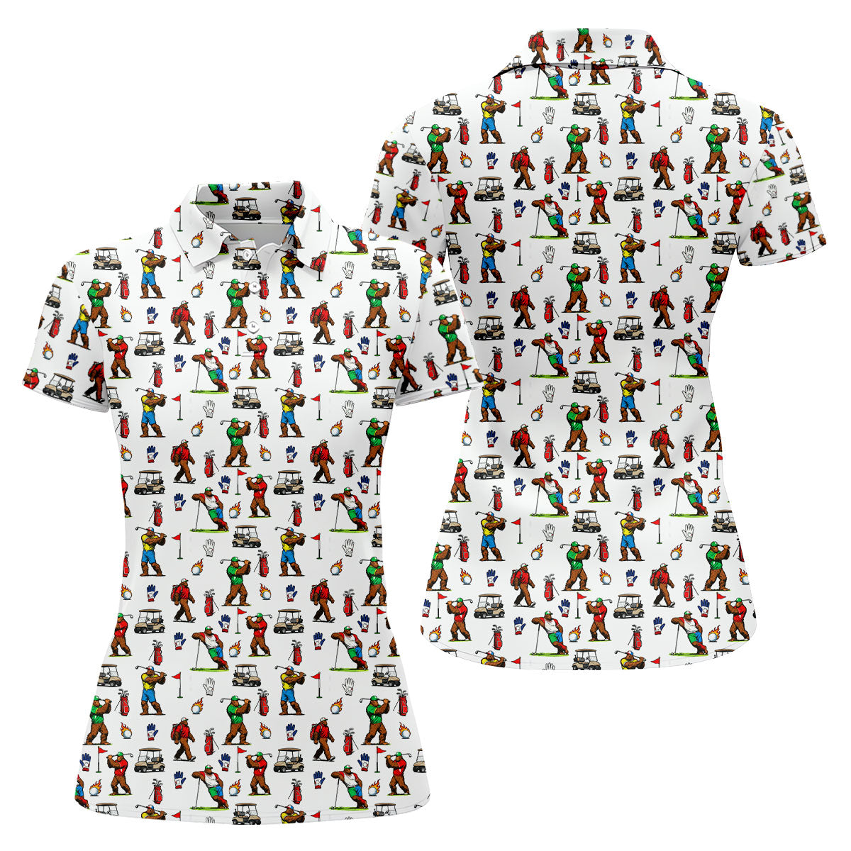 Bigfoot Golfer Pattern Women's Golf Tops, Golf Shirts For Women, Performance Golf Shirt