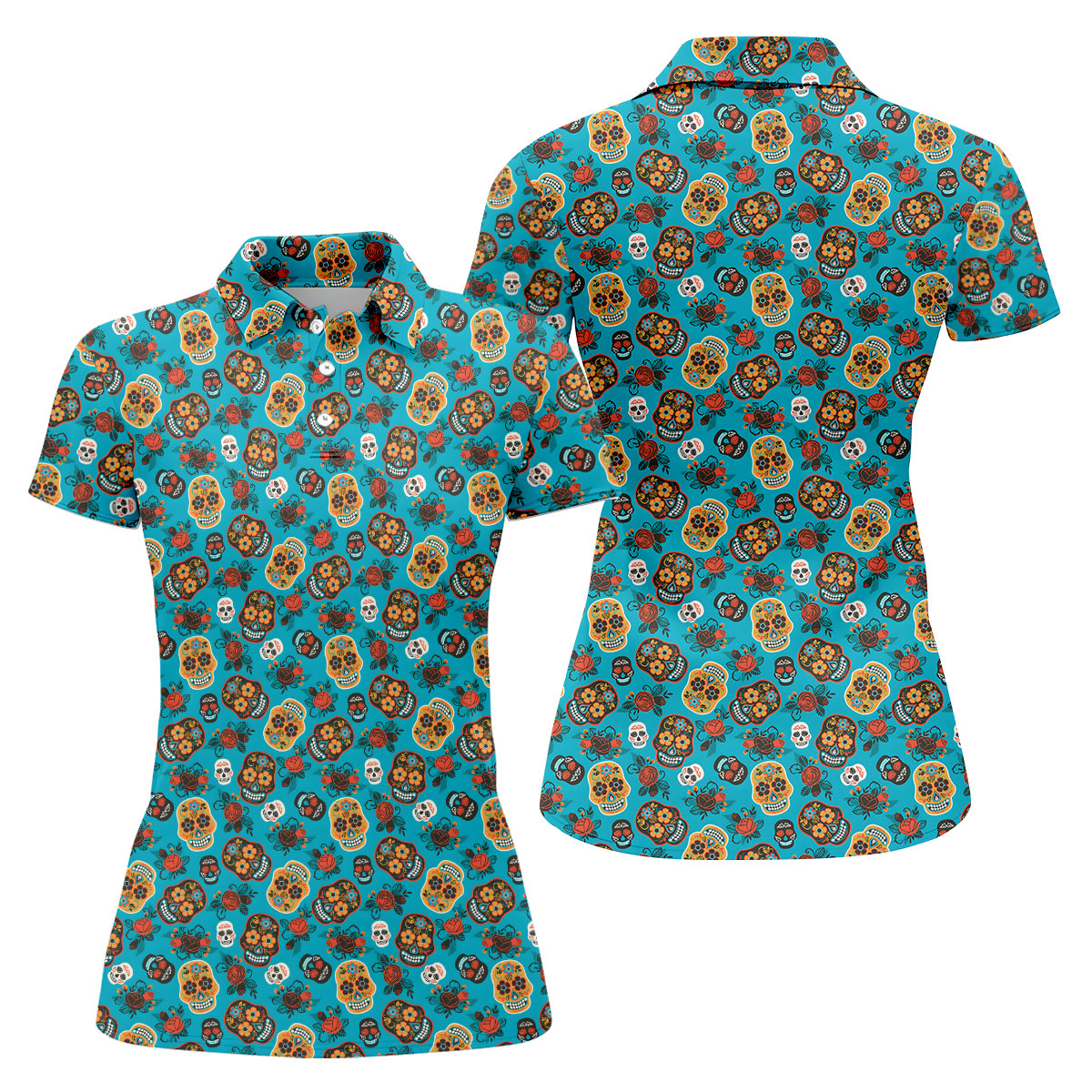 Sugar Skulls And Roses Cinco De Mayo Celebration Fiesta Themed Golf Shirt For Women