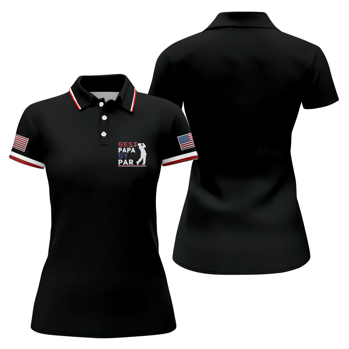 Black Best Papa By Par Embroidered Golf Polo Shirt, Ladies Golf Tops, Women’s Golf Polo