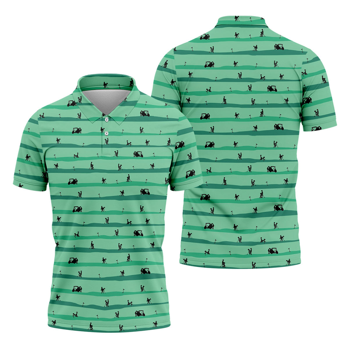 Funny Golf Couple Silhouette Pattern Polo Shirt, Golf Shirts For Men, Mens Golf Apparel