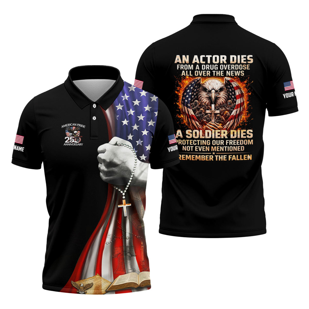 Remember The Fallen Veteran Memorial Patriotic 4th Of July Golf Shirt, 250th Anniversary Golf Shirts For Men