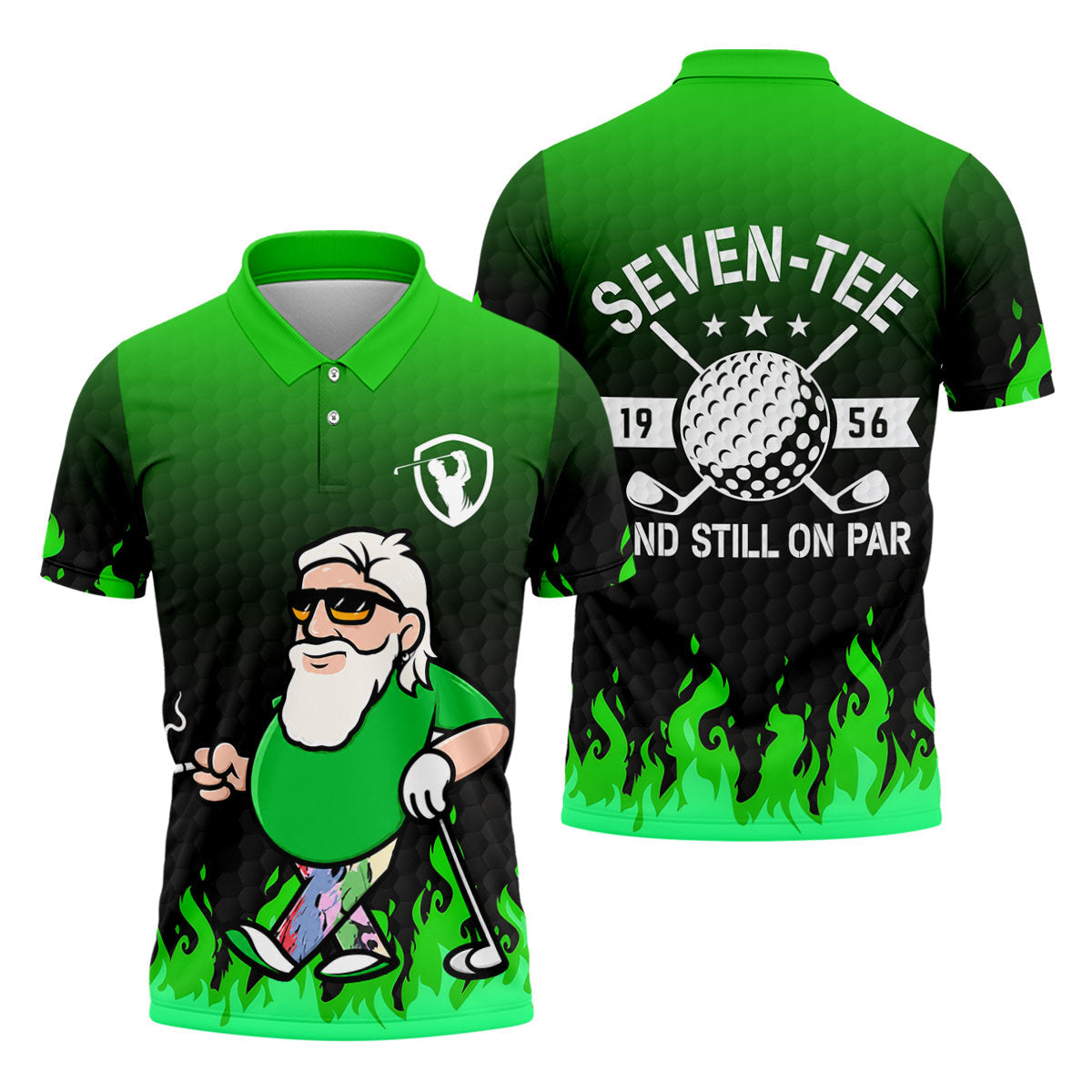 Cool Bearded Golfer Cartoon Men's Golf Shirt, Golf Polo Shirts For Men, Printed Golf Shirts