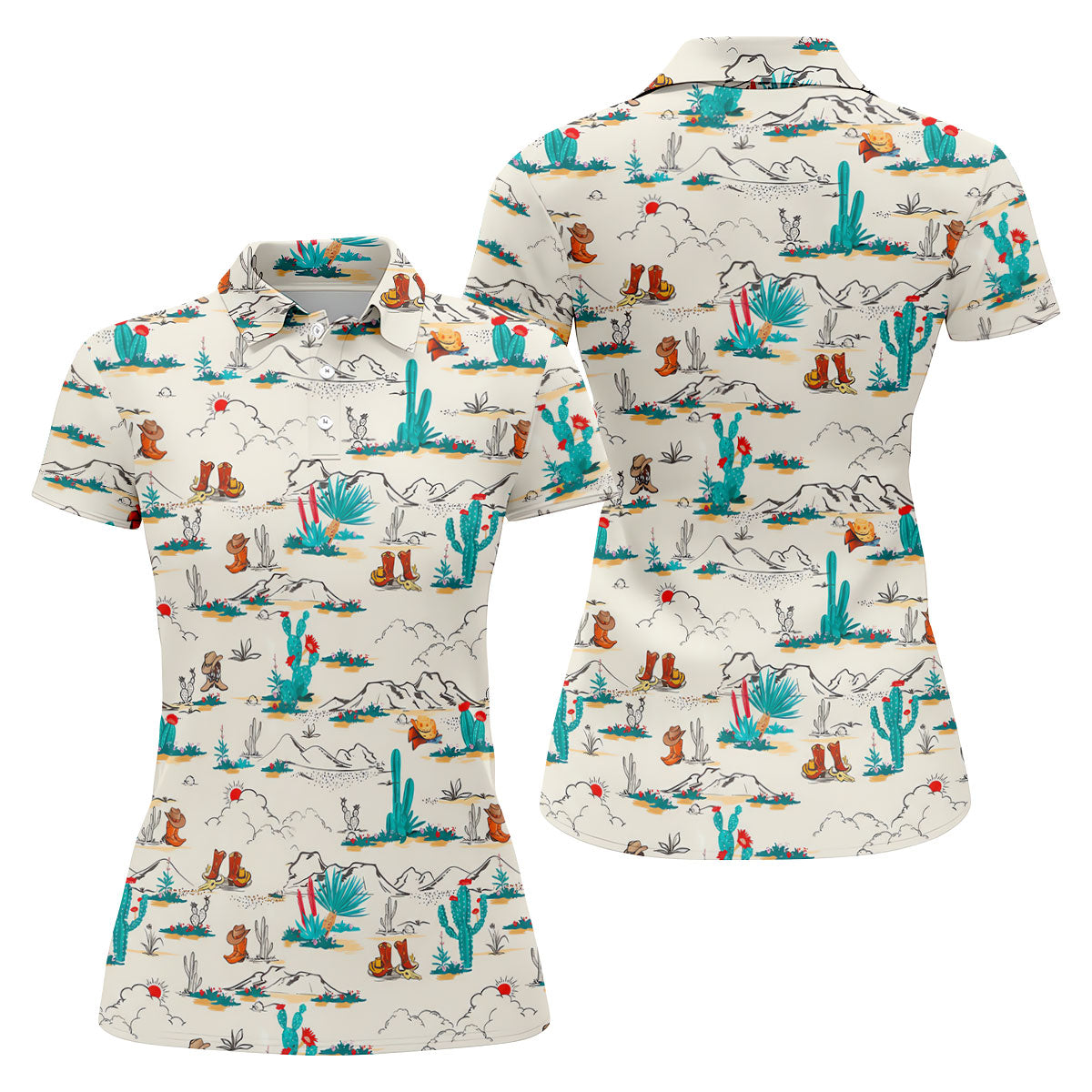 Western Desert Cowboy Boots Pattern Golf Shirt, Women’s Golf Polo, Ladies Golf Tops