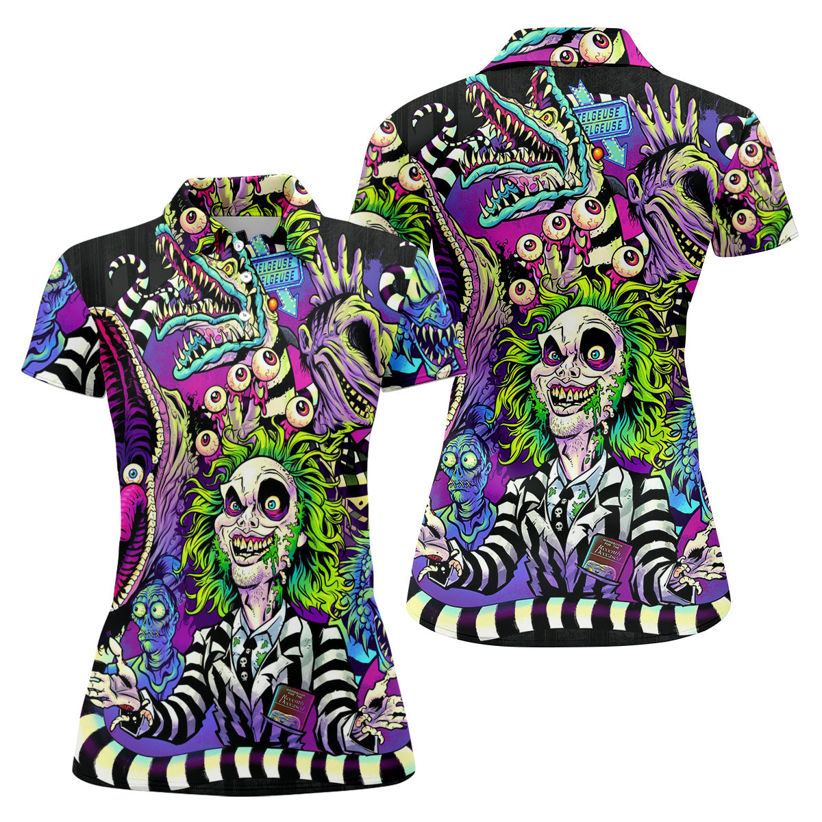Neon Horror Character Monster Collage Golf Polo Shirt, Ladies Golf Shirts, Hawaiian Golf Shirt