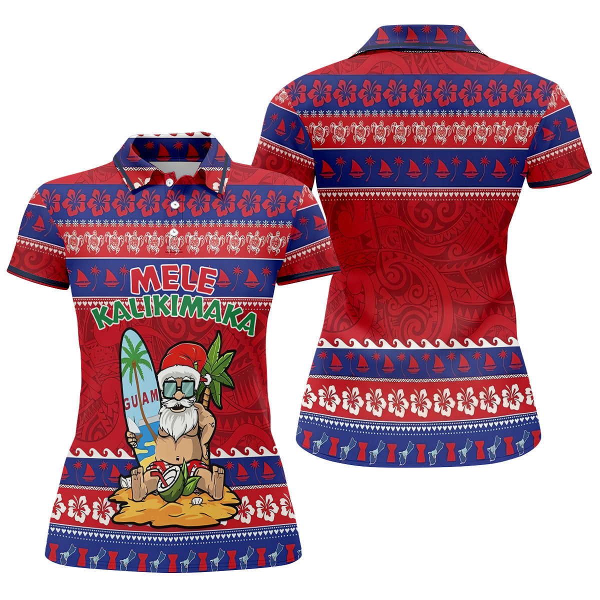 Guam Santa Mele Kalikimaka Christmas Golf Shirt, Women's Golf Tops, Hawaiian Golf Shirt, Golf Shirts For Women